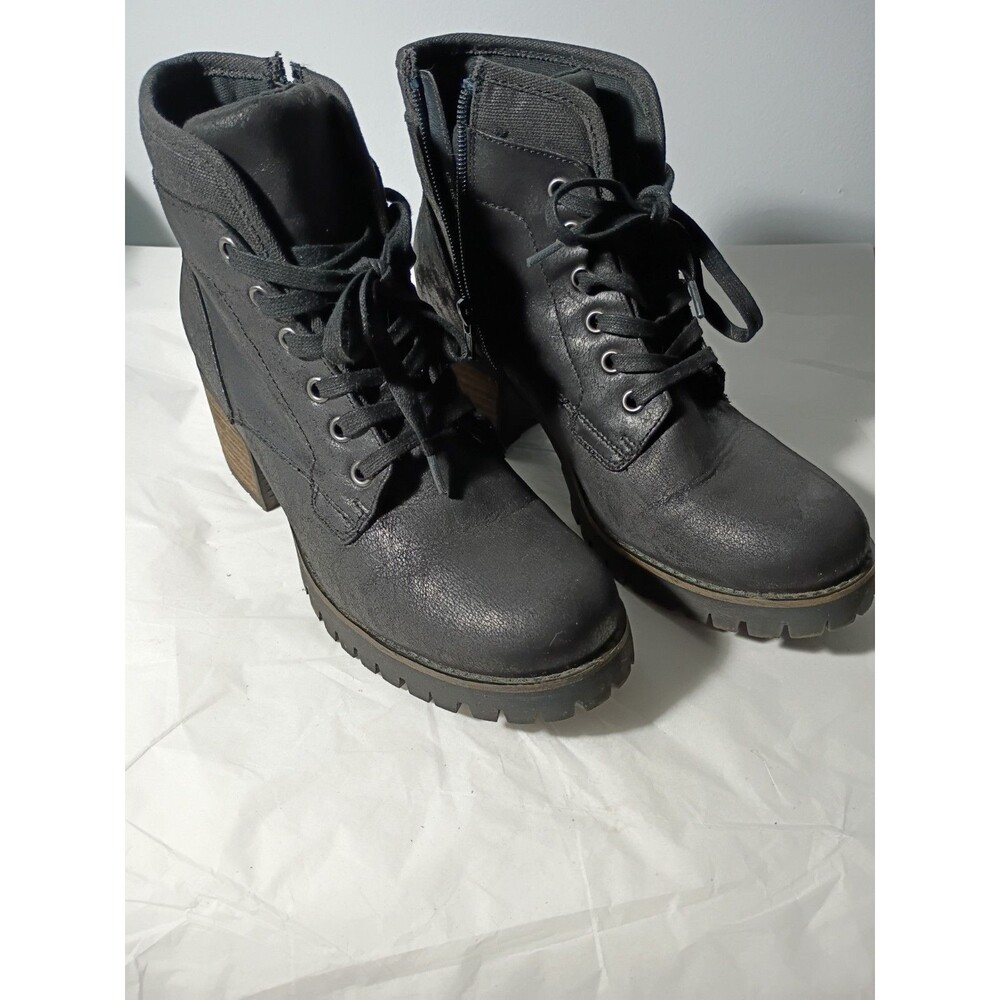 Carlos Glinda Black Lace Up Heeled Combat Chunky Boots 9M Witch Core Casual Norm